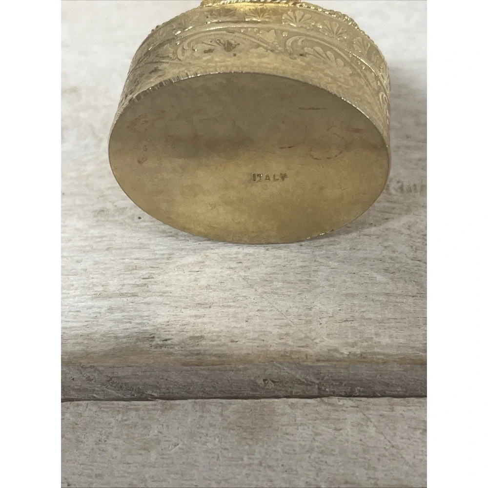 VTG  Italian Micro Mosaic Floral Brass Pill Box - Marked 